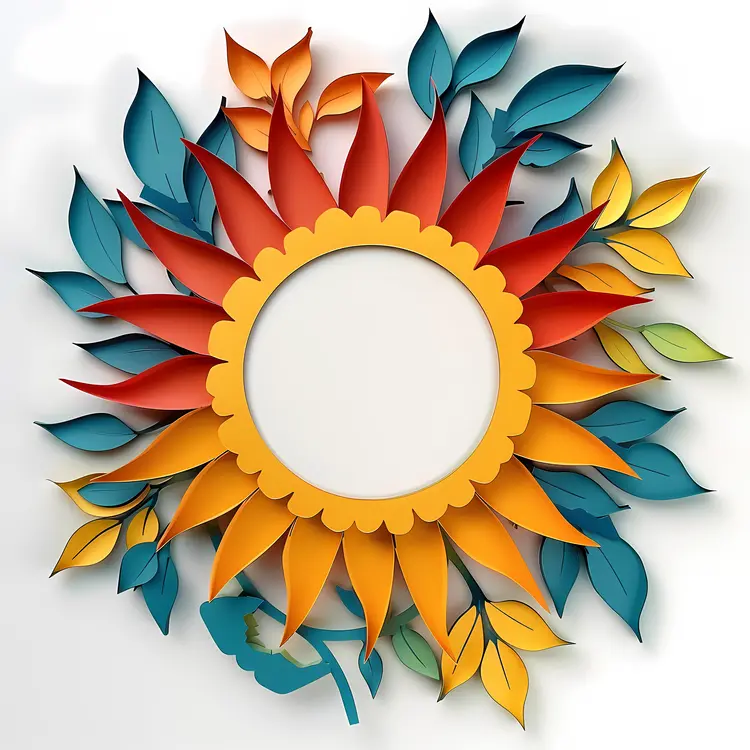 Colorful Sunflower Frame with Leaves and Petals