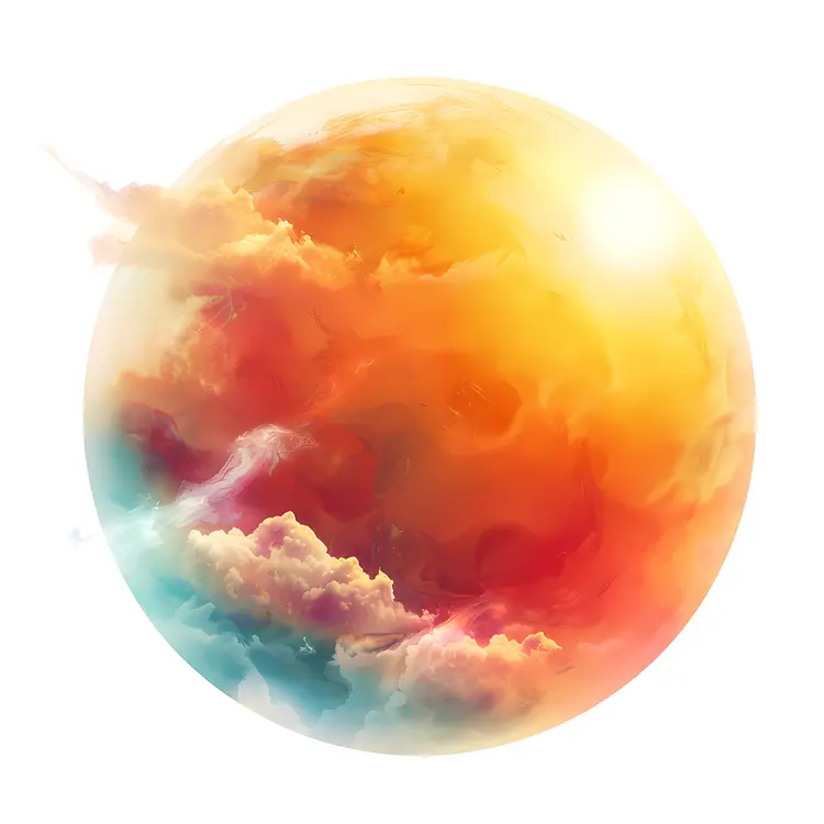 Colorful Planet with Clouds and Sun