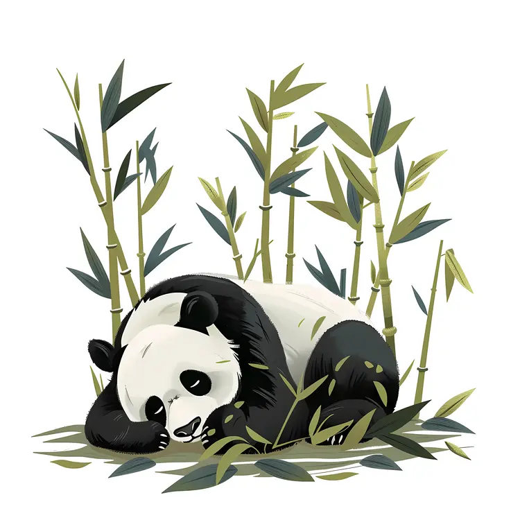 Panda Sleeping in Bamboo Forest