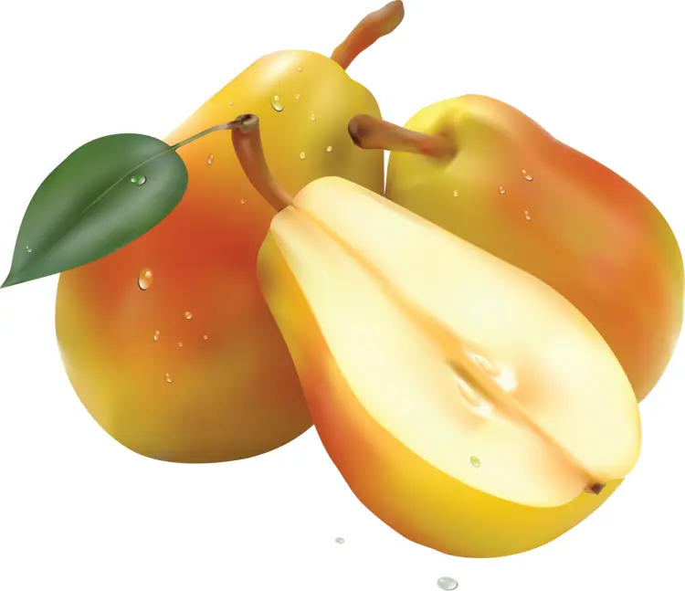 Juicy Yellow Pears with Leaf