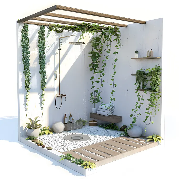 Minimalist Indoor Shower with Plants