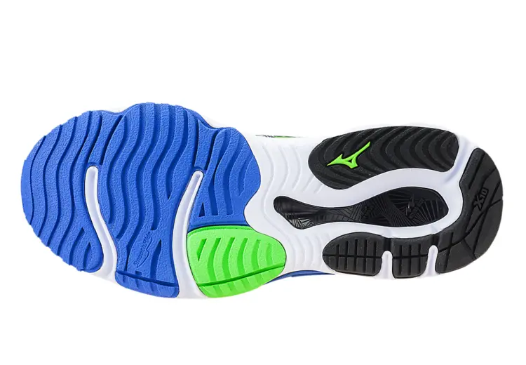Blue and Green Sole of a Running Shoe