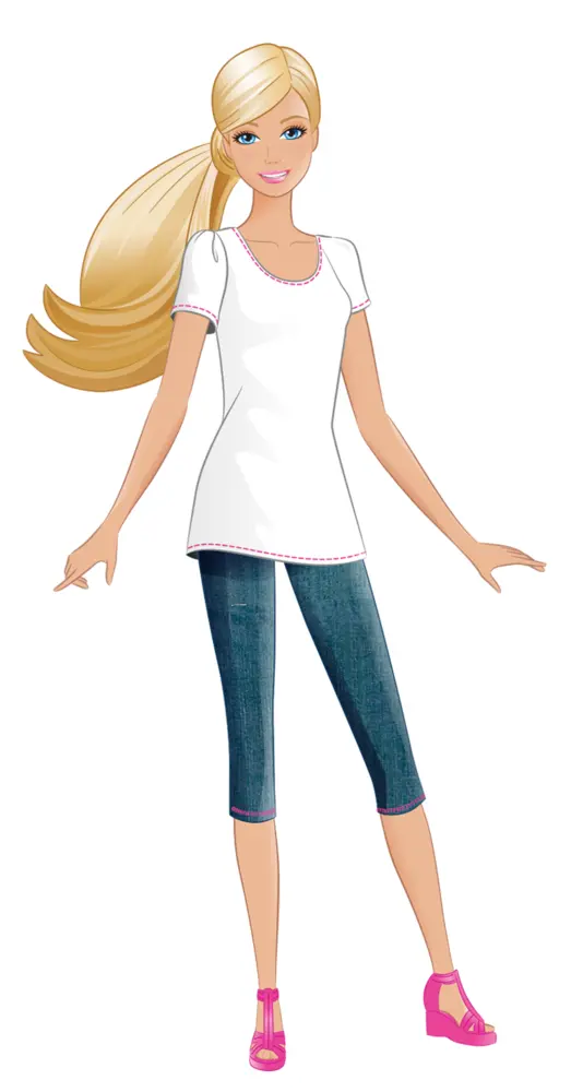 Casual Blonde Girl in White Top and Jeans