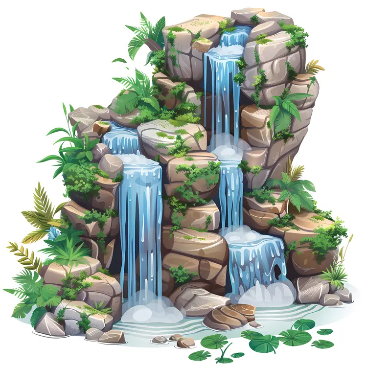 Waterfall with Rocks and Greenery