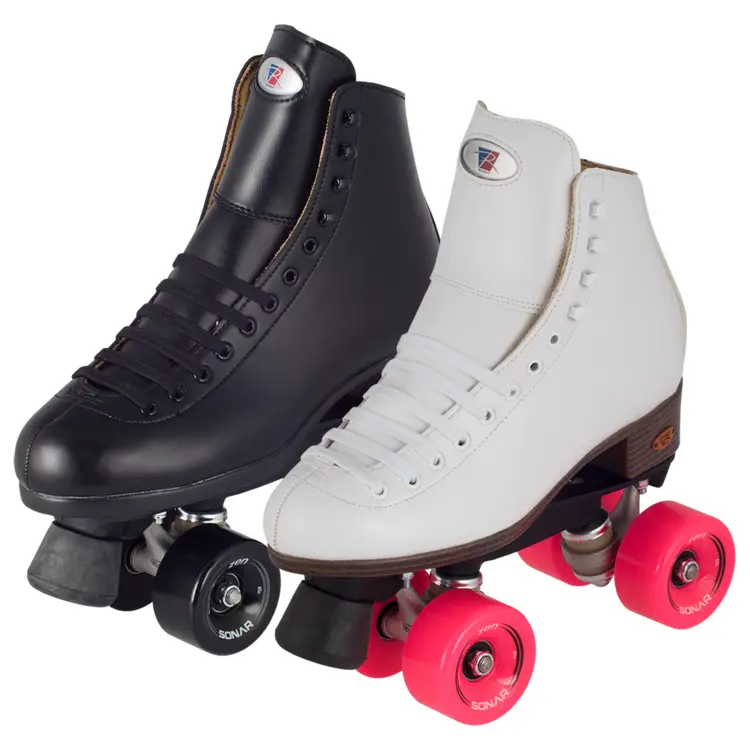 Black and White Roller Skates with Colorful Wheels