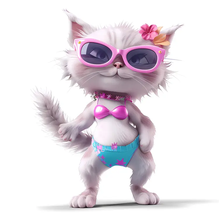 Stylish Cat in Bikini with Sunglasses