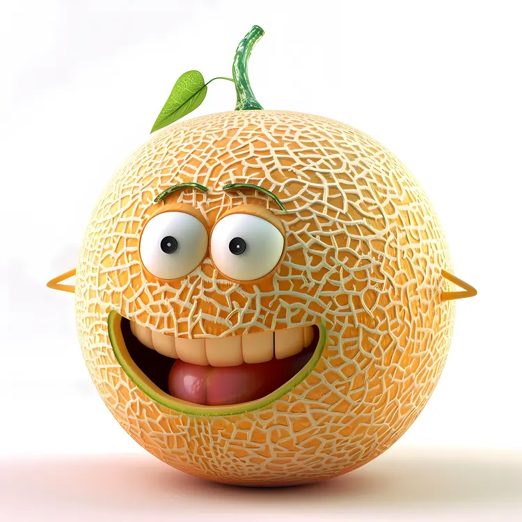 Smiling Melon Cartoon with Leaf