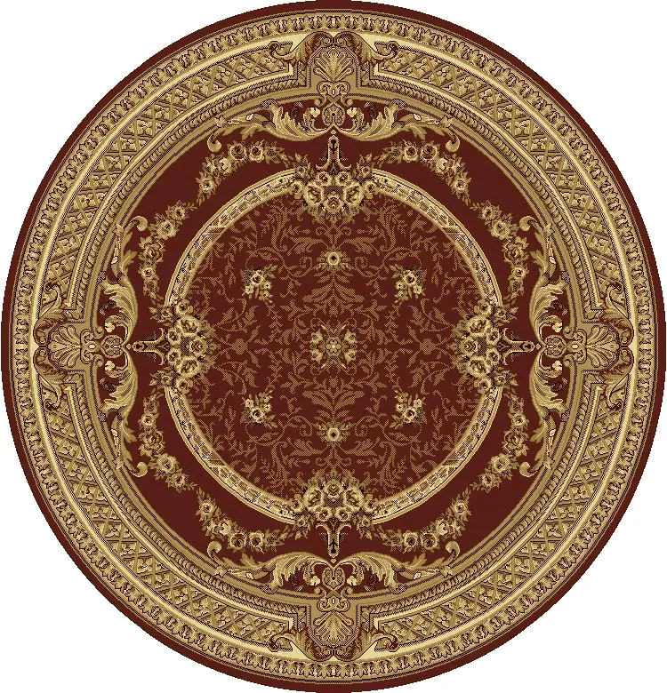 Ornate Round Red and Gold Rug