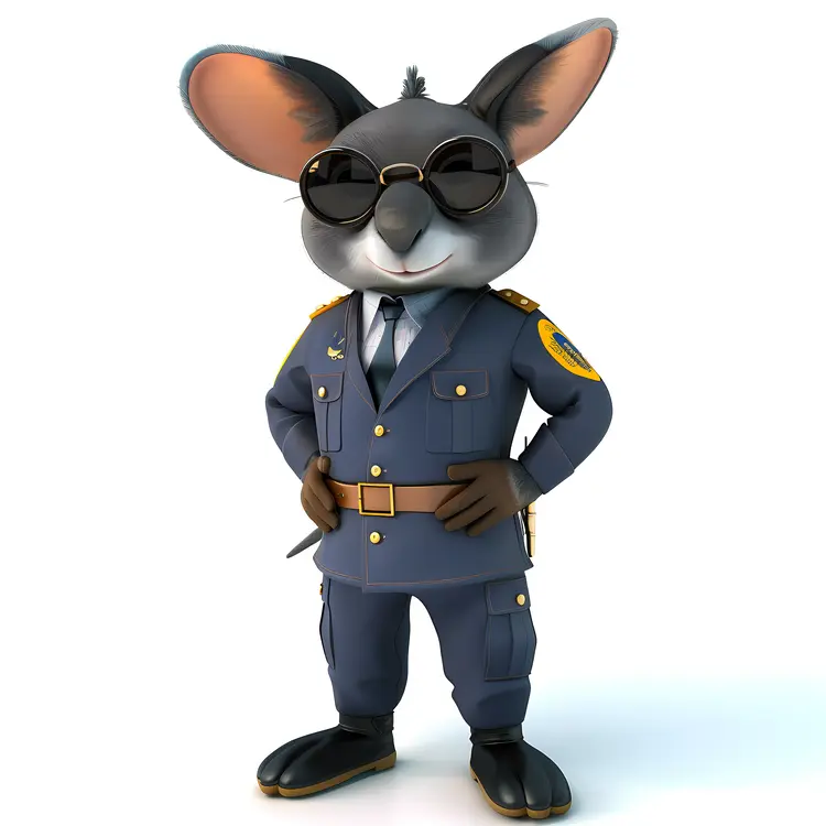 Confident Mouse in Police Uniform