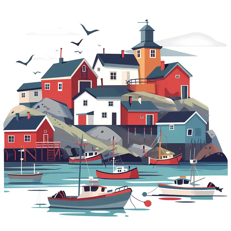 Colorful Harbor Scene with Boats