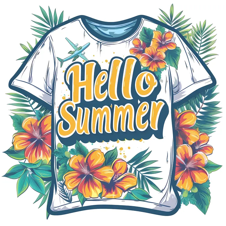 Hello Summer Poster with T-shirt and Flowers