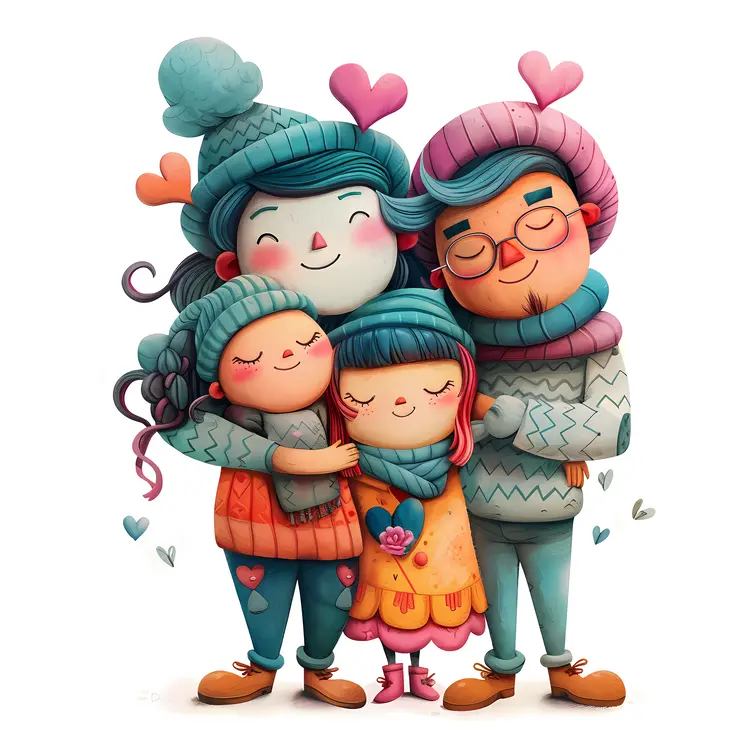 Cute Cartoon Family Hugging