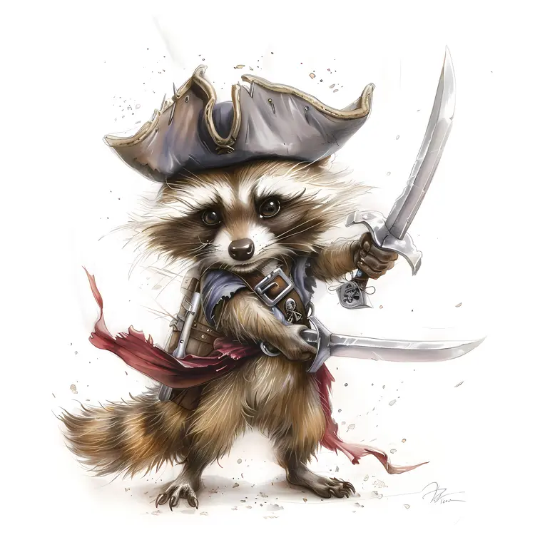 Cute Pirate Raccoon with Swords