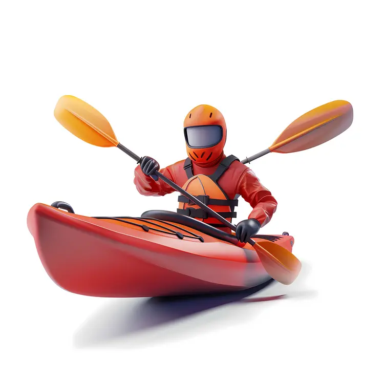 Red Kayak with Paddler in Safety Gear