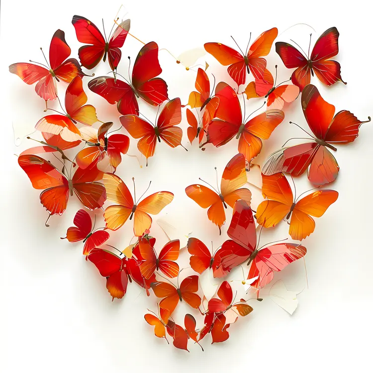 Heart Shape Made of Red and Orange Butterflies