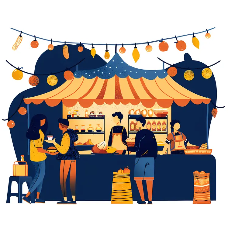 Vibrant Food Stall at Night Market