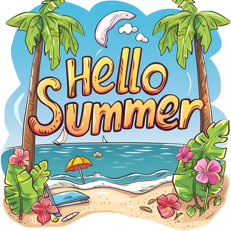 Hello Summer Beach Illustration