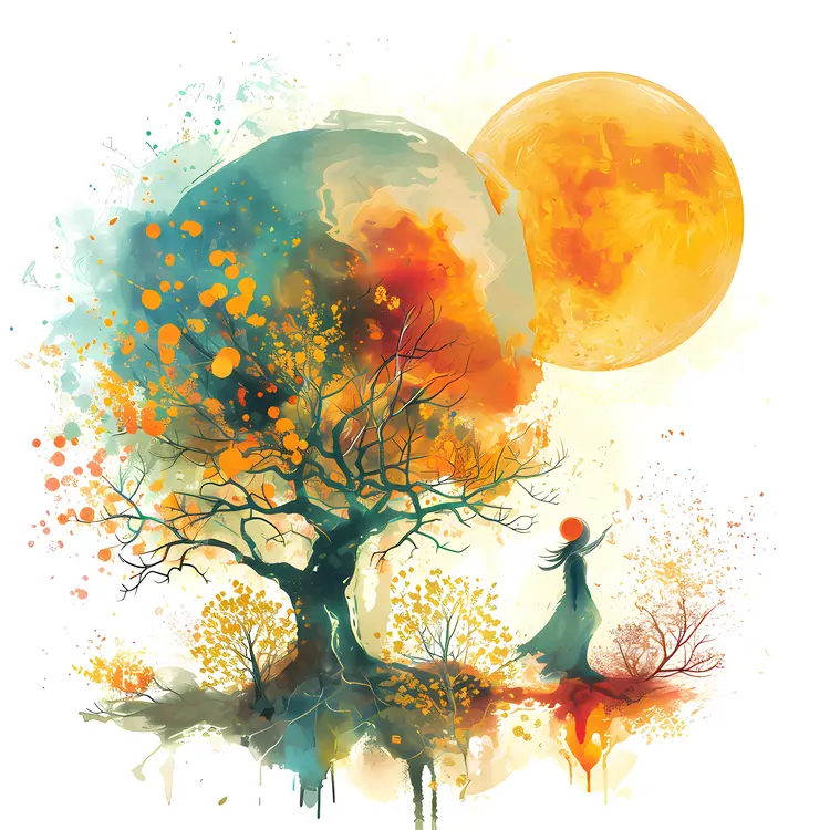 Mystical Tree with Sun and Woman