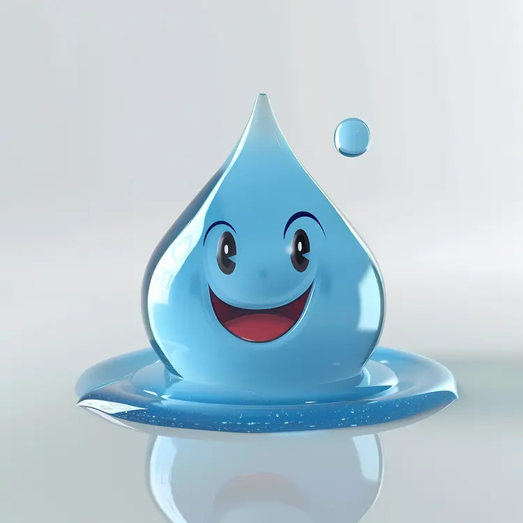 Happy Blue Water Drop Character