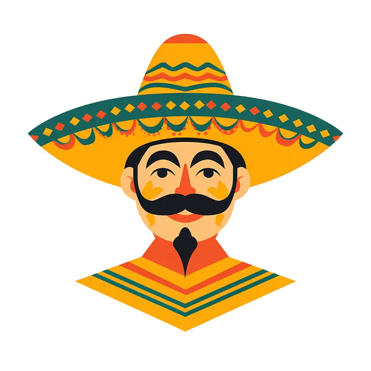 Traditional Mexican Sombrero with Mustache