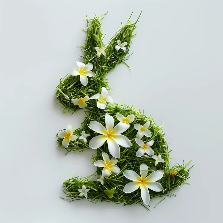 Green Bunny with White Flowers
