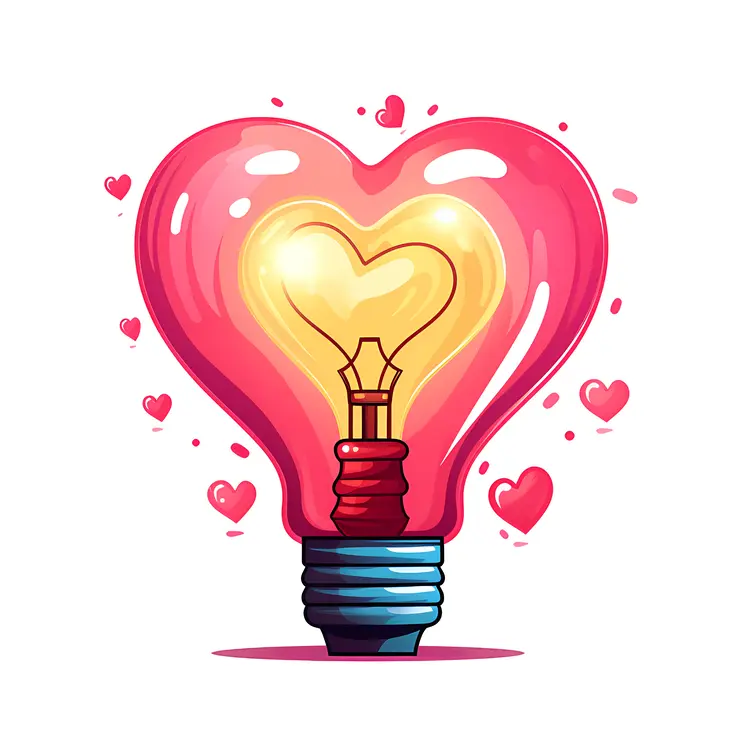 Cartoon Heart-shaped Light Bulb