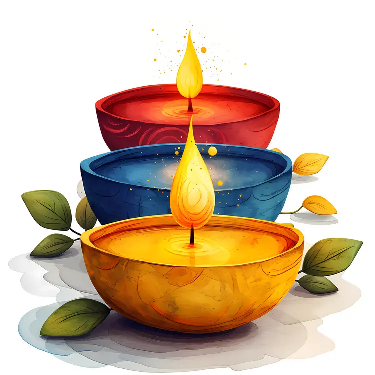 Colorful Candles in Decorative Bowls