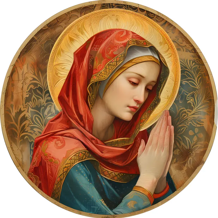 Woman Praying with Red and Gold Halo