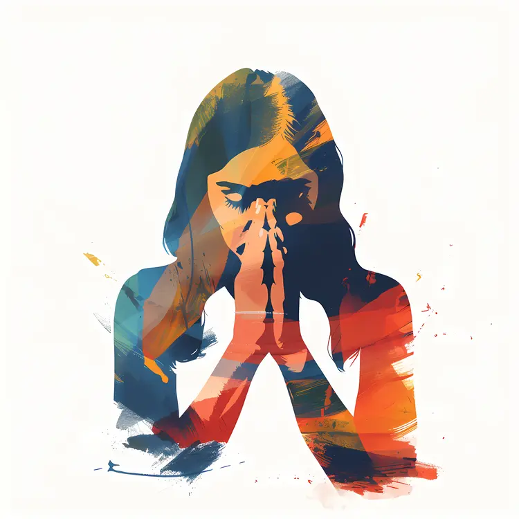 Colorful Silhouette of Woman Praying