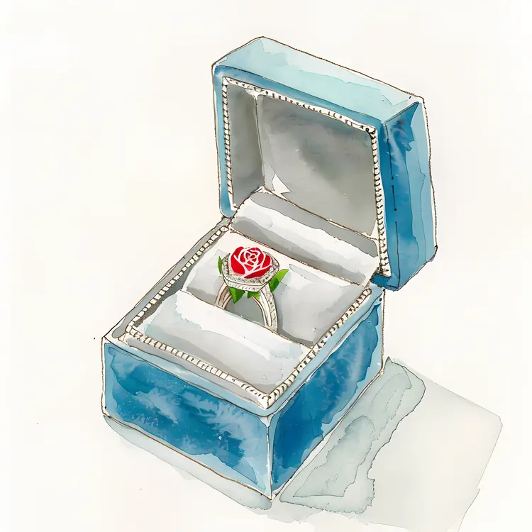 Engagement Ring with Rose in Blue Box
