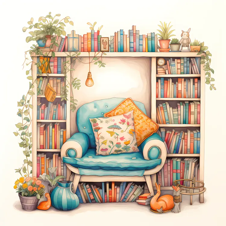 Cozy Reading Nook with Armchair and Bookshelf