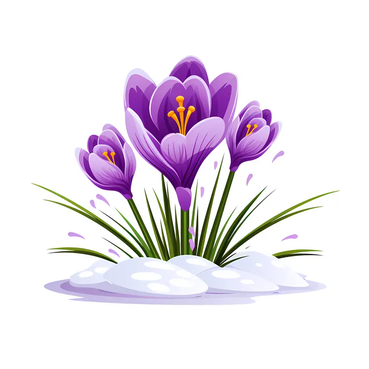 Illustration of Purple Crocuses in Snow