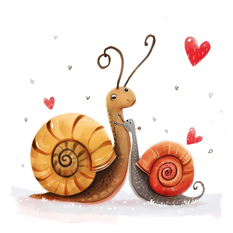 Cute Snail Couple with Hearts