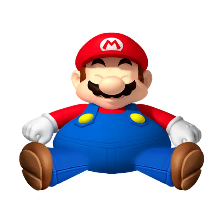 Red-capped Character Sitting in Blue Overalls