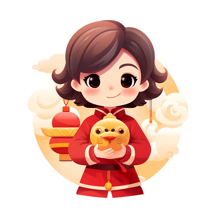 Girl in Red Holding Cute Object