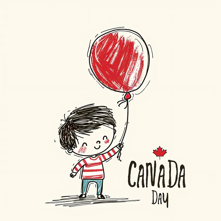 Child Holding Balloon for Canada Day