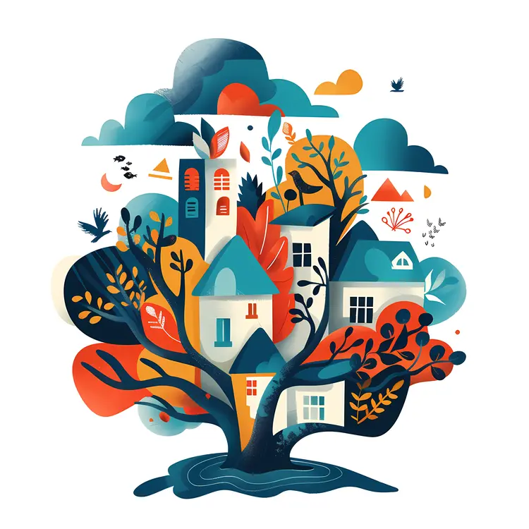 Tree House with Nature and Leaves