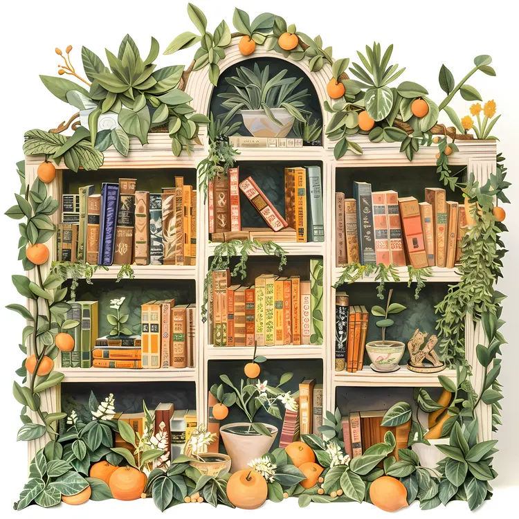 Decorative Bookshelf with Plants