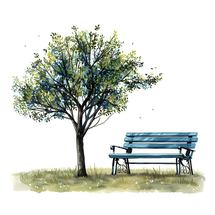 Park Bench with Tree and Grass