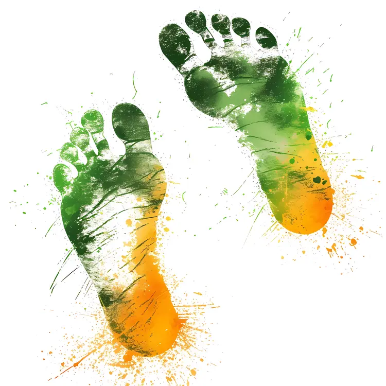 Green and Orange Footprints with Splatter Art