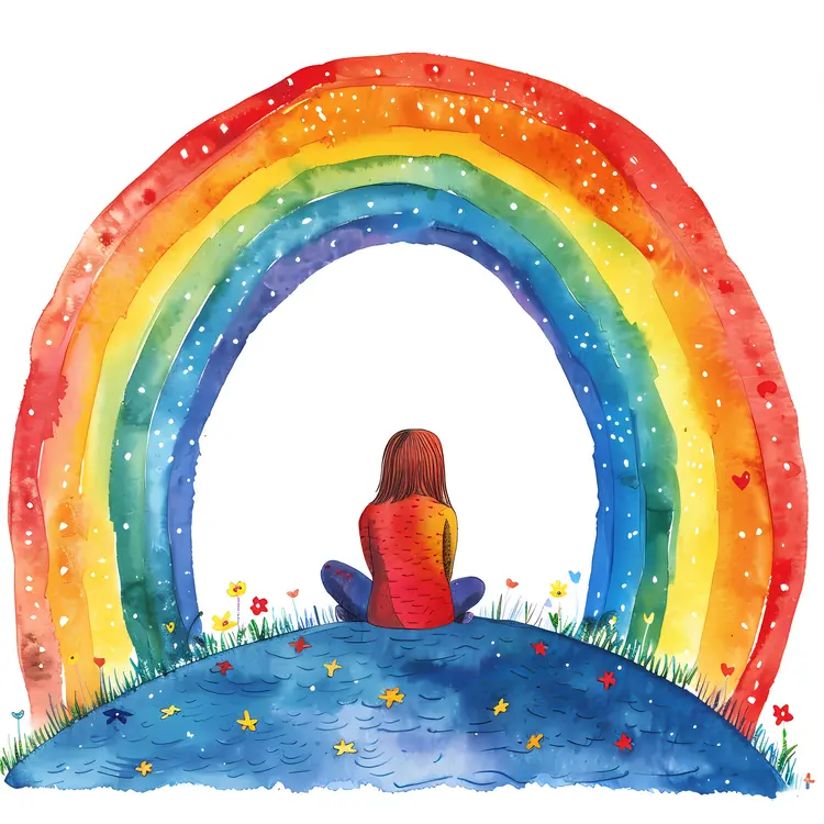 Girl Sitting Under a Rainbow