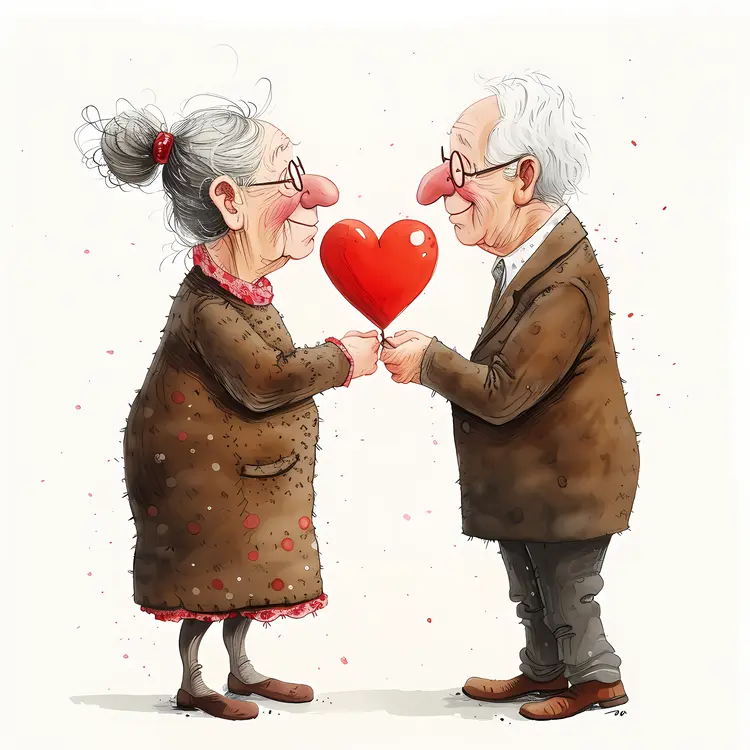 Elderly Couple Holding a Red Heart