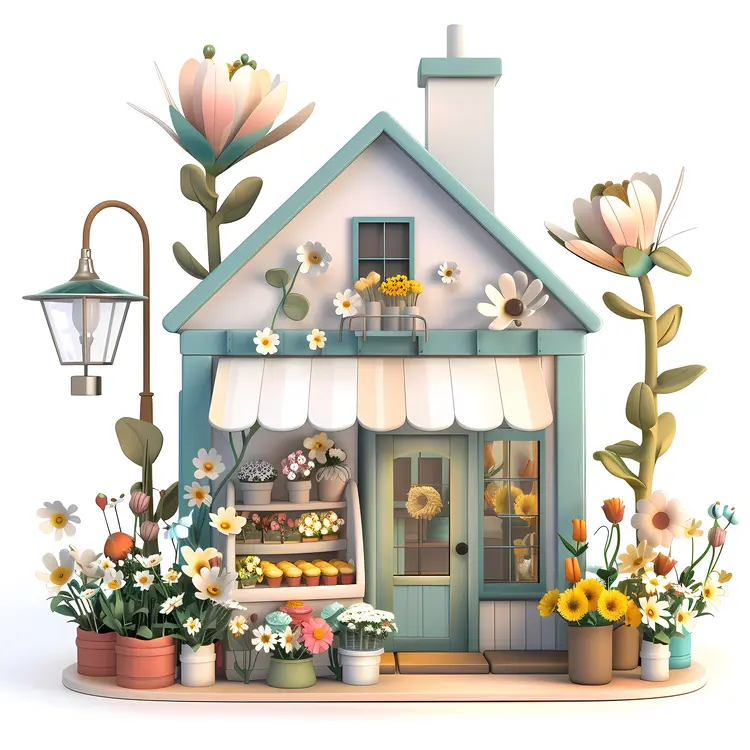 Whimsical Flower Shop with Large Flowers