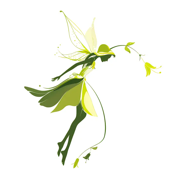 Fairy with Green Flowers and Wings