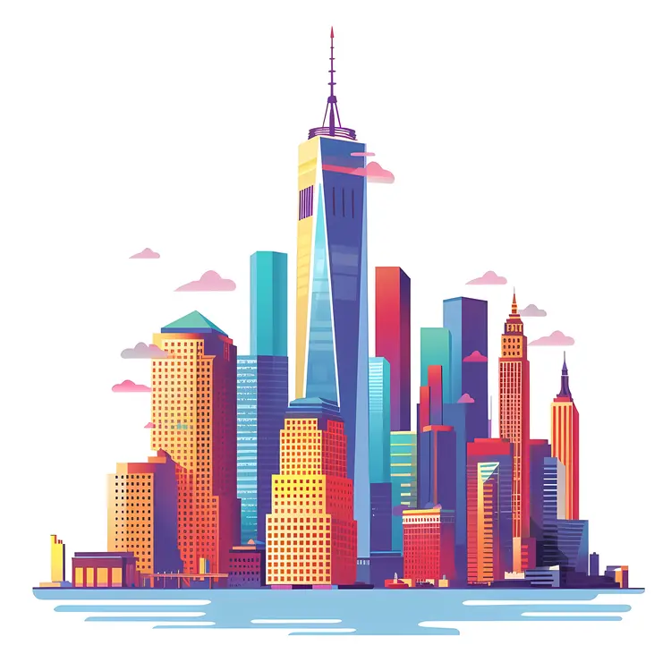 Colorful Cityscape with Skyscrapers