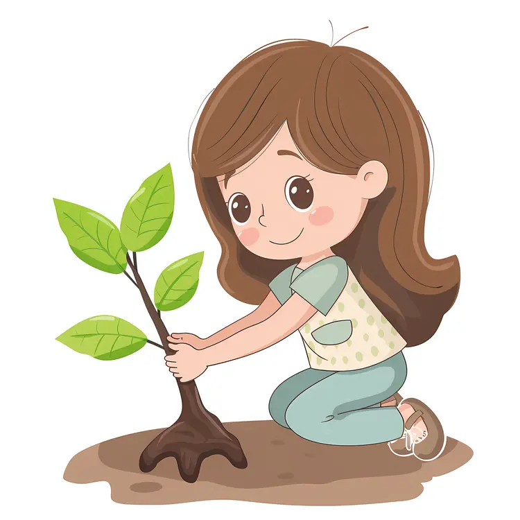 Girl Planting a Young Tree