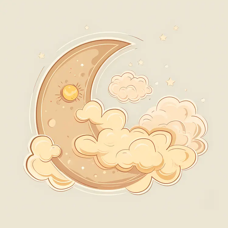 Crescent Moon and Clouds with Stars