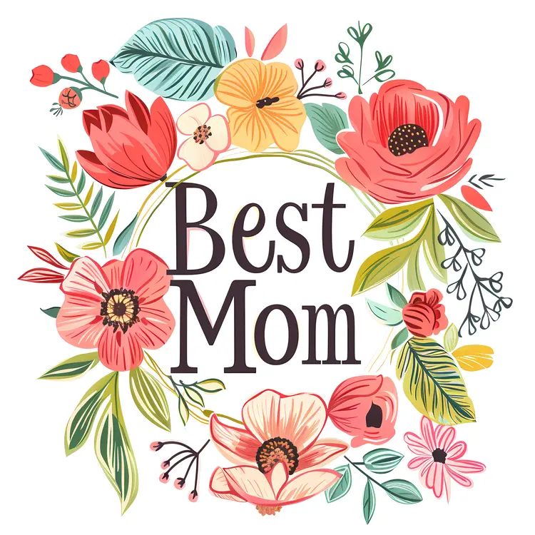 Best Mom Text with Colorful Flowers for Mother's Day