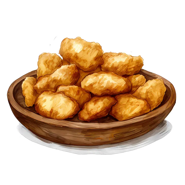 Wooden Bowl of Chicken Nuggets