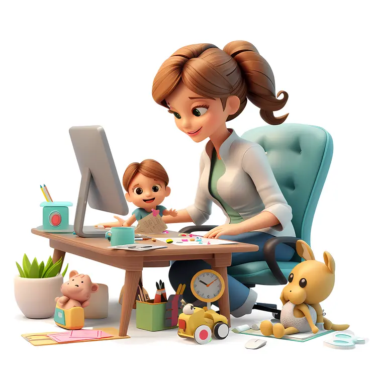 Mother and Child Drawing at Desk